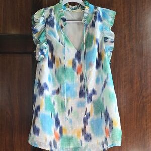 Jade Multicolor Ruffle Sleeve Women's Top In XS
